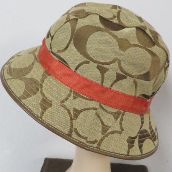 Coach AUTHENTICATED Signature Monogram Bucket Hat Khaki Orange SZ M/L main image 4